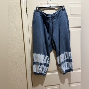 LIVI Elastic Waist Drawstring Blue White Tie-Dye Capri Sweatpants Size 18/20